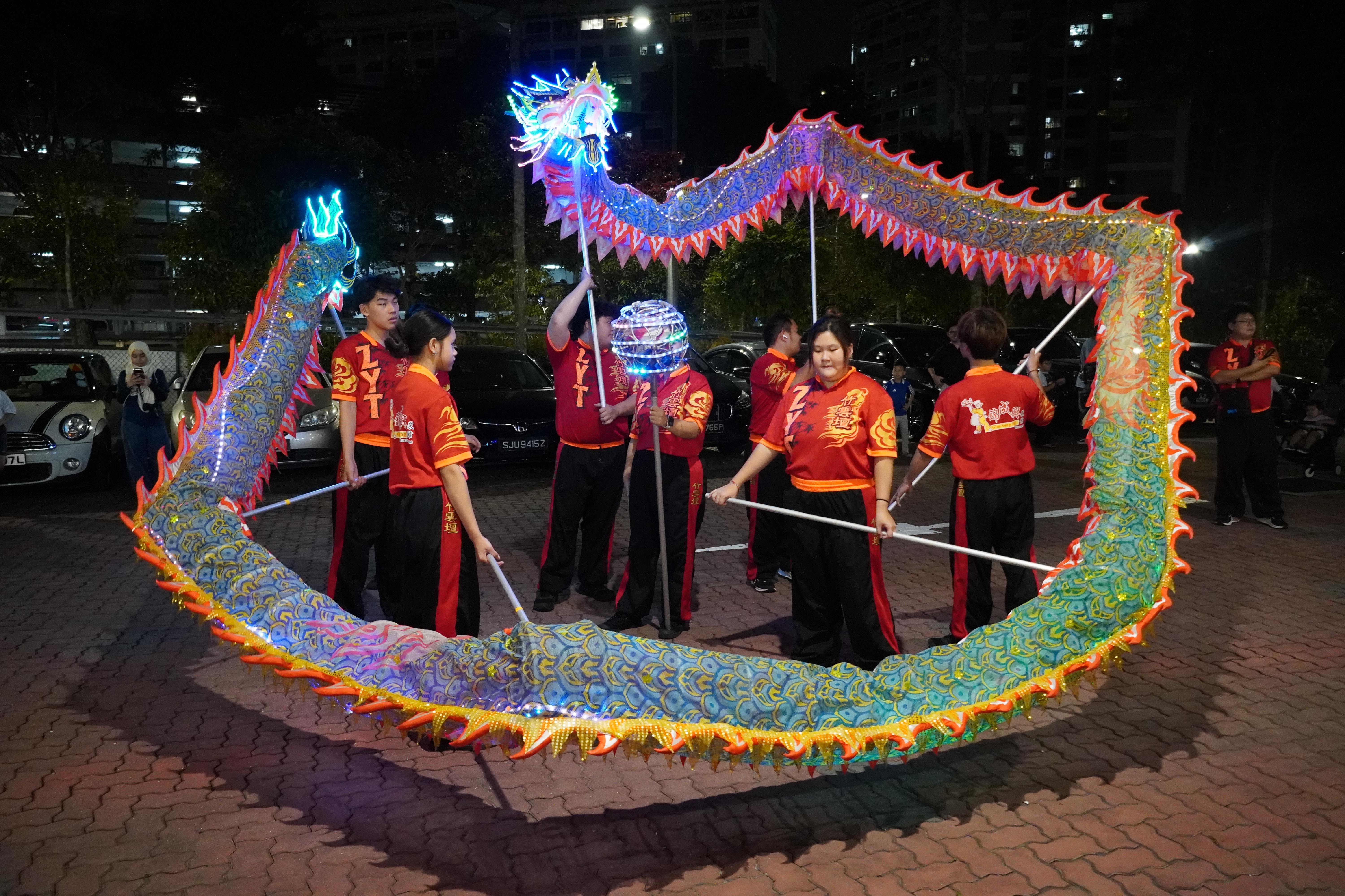 Lighting up the night! The illuminated dragon added a dazzling splash of colour to the evening festivities.